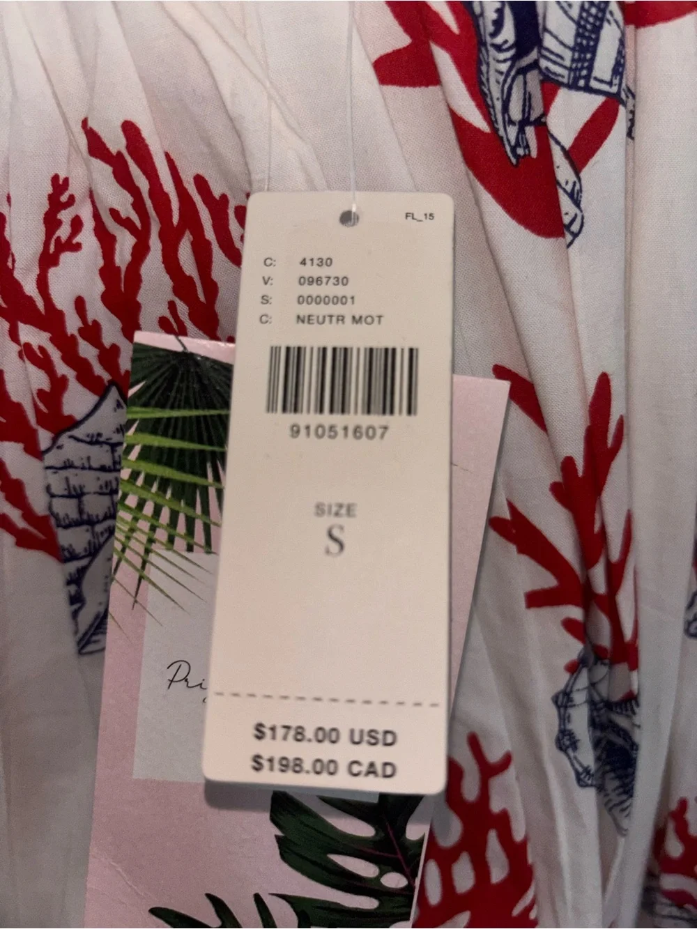 NWT retail $178 size S #Anthropologie White Coral-Print Puff Sleeve Mini Dress - Picture 6 of 7